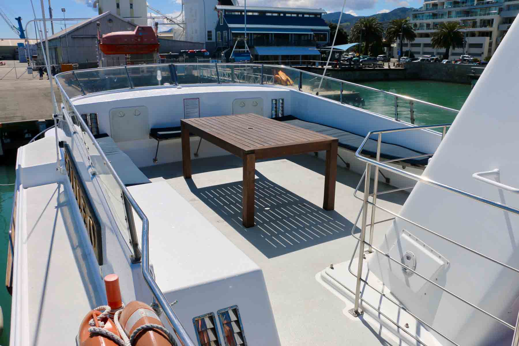 Outdoor seating is available on the top deck so that you can take in the amazing New Zealand scenery